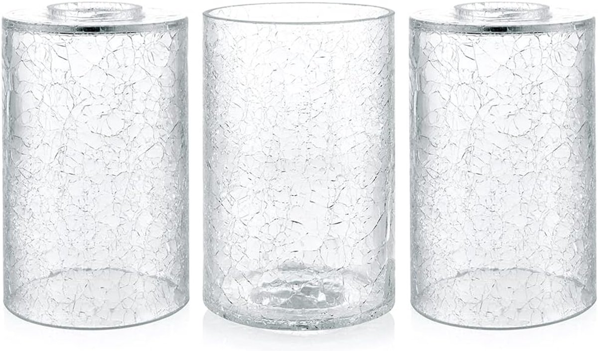 Lampenkap van glas, 3 stuks, 42 mm, transparant en craquelé, cilindrisch, vervanging voor hanglamp, wandlamp, toiletlicht, tafellamp