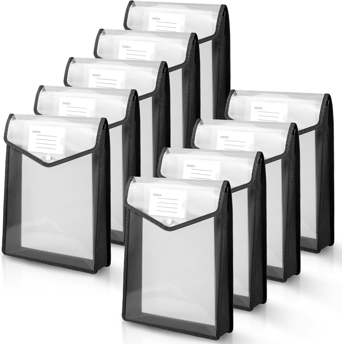 Zakken, 9 stuks A4 Documentenhoezen, Plastic Mappen met Labels en Drukknopen voor Documentorganisatie (Verticaal)