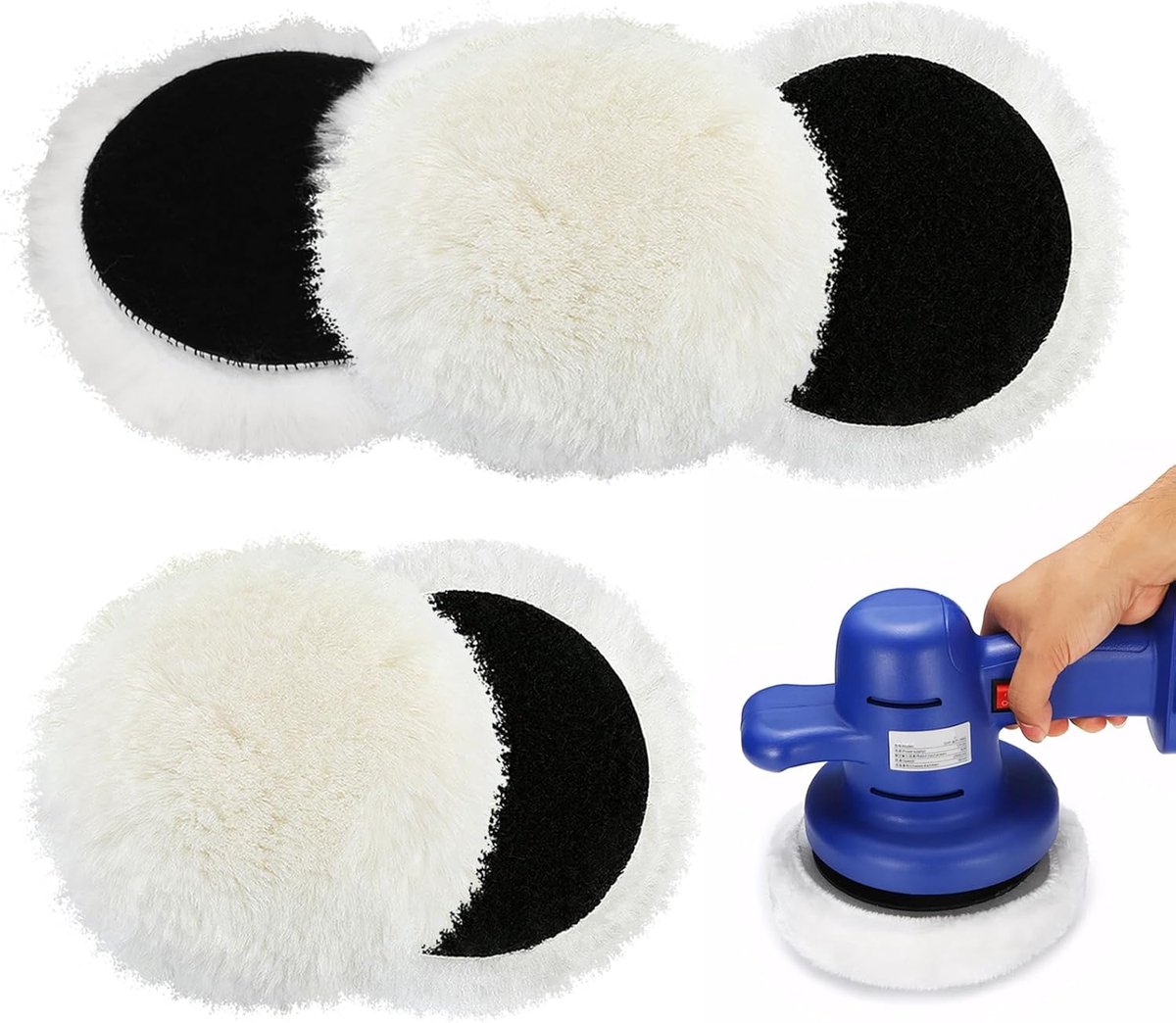 Polijstpads 150mm, 5 stuks Lamswol Polijstpads Polijstschijven Polijsthoedjes Polijstset Compatibel met Bosch Excenterschuurmachine, voor Auto, Autokoplampen, Kurkvloeren, Wit