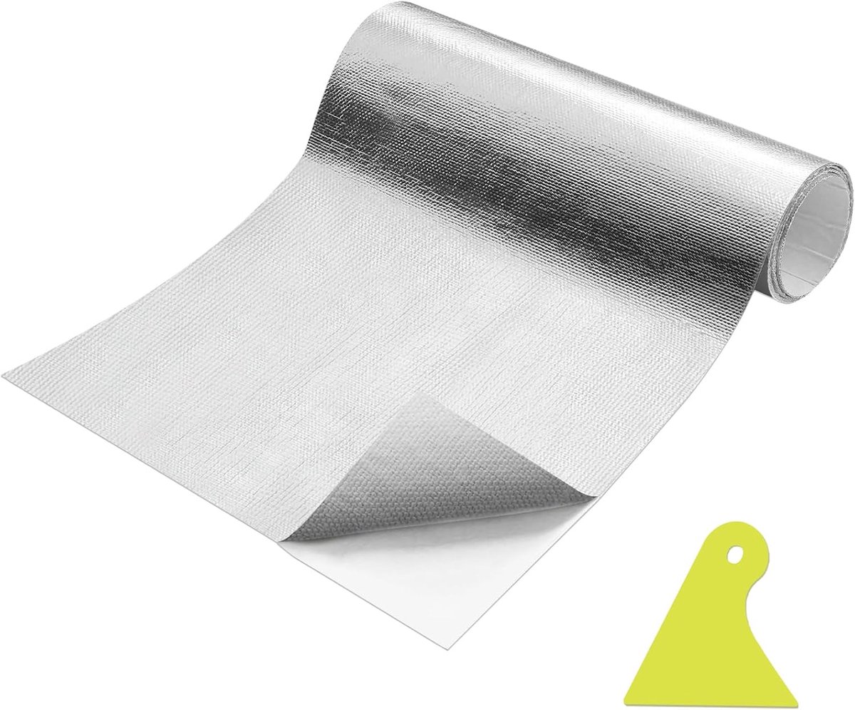 30 x 100 cm, gealuminiseerde hittebeschermingsfolie, zelfklevend, glasvezel-isolatie | Hoge temperatuurbescherming, isolatiefolie, hittebeschermingsmat, zelfklevend, voor daken, slang, auto