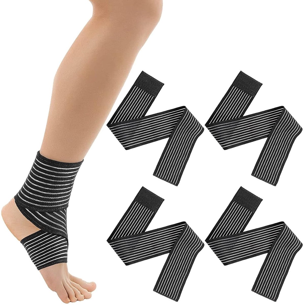 Set van 4 kniebandages, kniesteun sportbandage, kniebandage krachttraining, gecomprimeerde kniebandage voor arm, elleboog, kuit, hand, enkel, pols, knie (70cm, 27,5 inch)