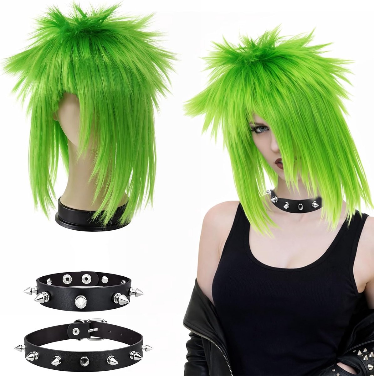 Wig Armband Set Choker, Lange Mullet Volwassen Dress Up Wig, Lang Simple 70s 80s Mullet Rocker Wig, Diva Rocker Fancy Dress Wig voor Carnaval Party Festival Halloween