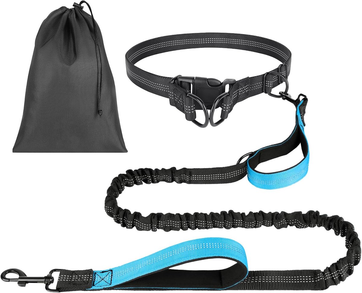 Jogginglijn voor honden, Handsfree hardlooplijn voor joggen en wandelen, Riemtas met dubbele handgrepen en reflecterende stiksels, Hondenlijn voor kleine en middelgrote honden tot 50 kg