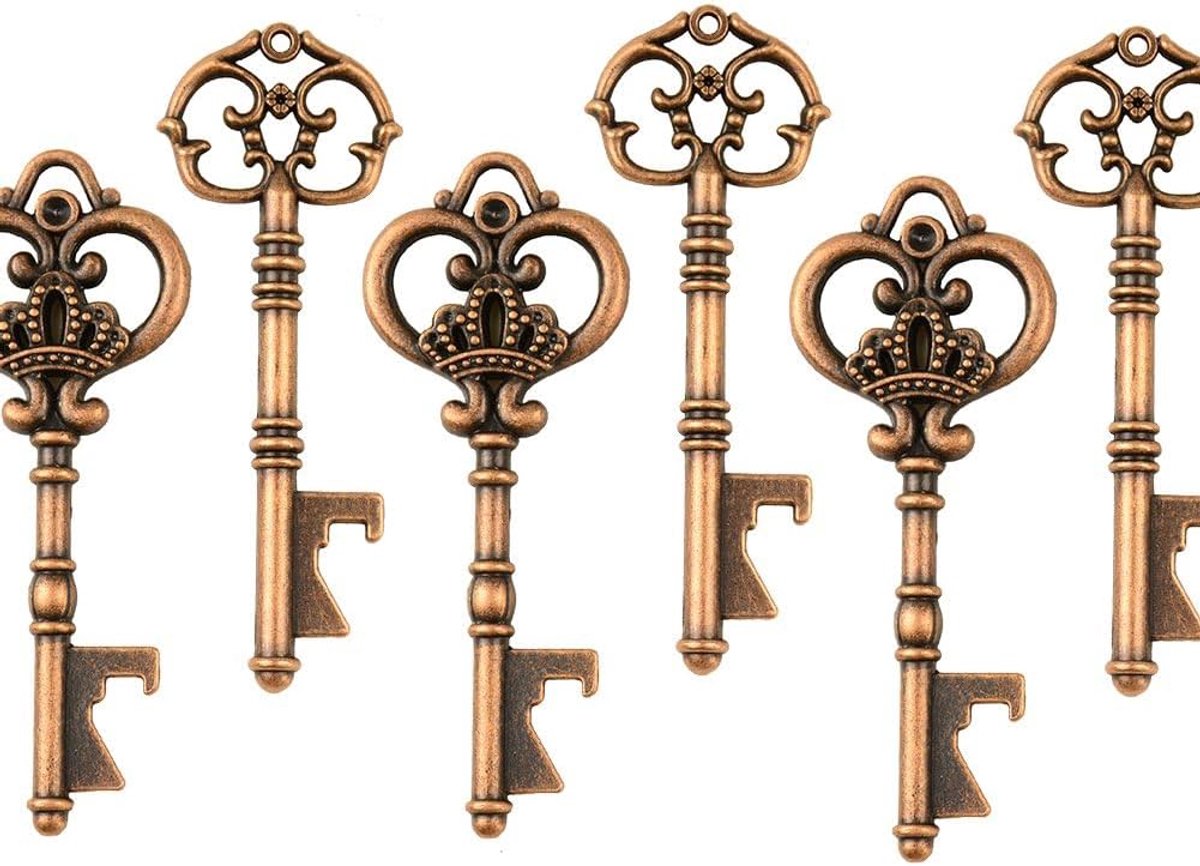 Gemengd 20 Extra Groot Sleutel Flesopener Vintage Skelet Sleutel Bruilofts Gunsten - 2 Stijlen (Antiek Koper) | Skelet sleutelopener set met 2 stijlen voor gastgeschenken, bruiloftsdecoratie, feestsouvenir, huwelijkscadeau