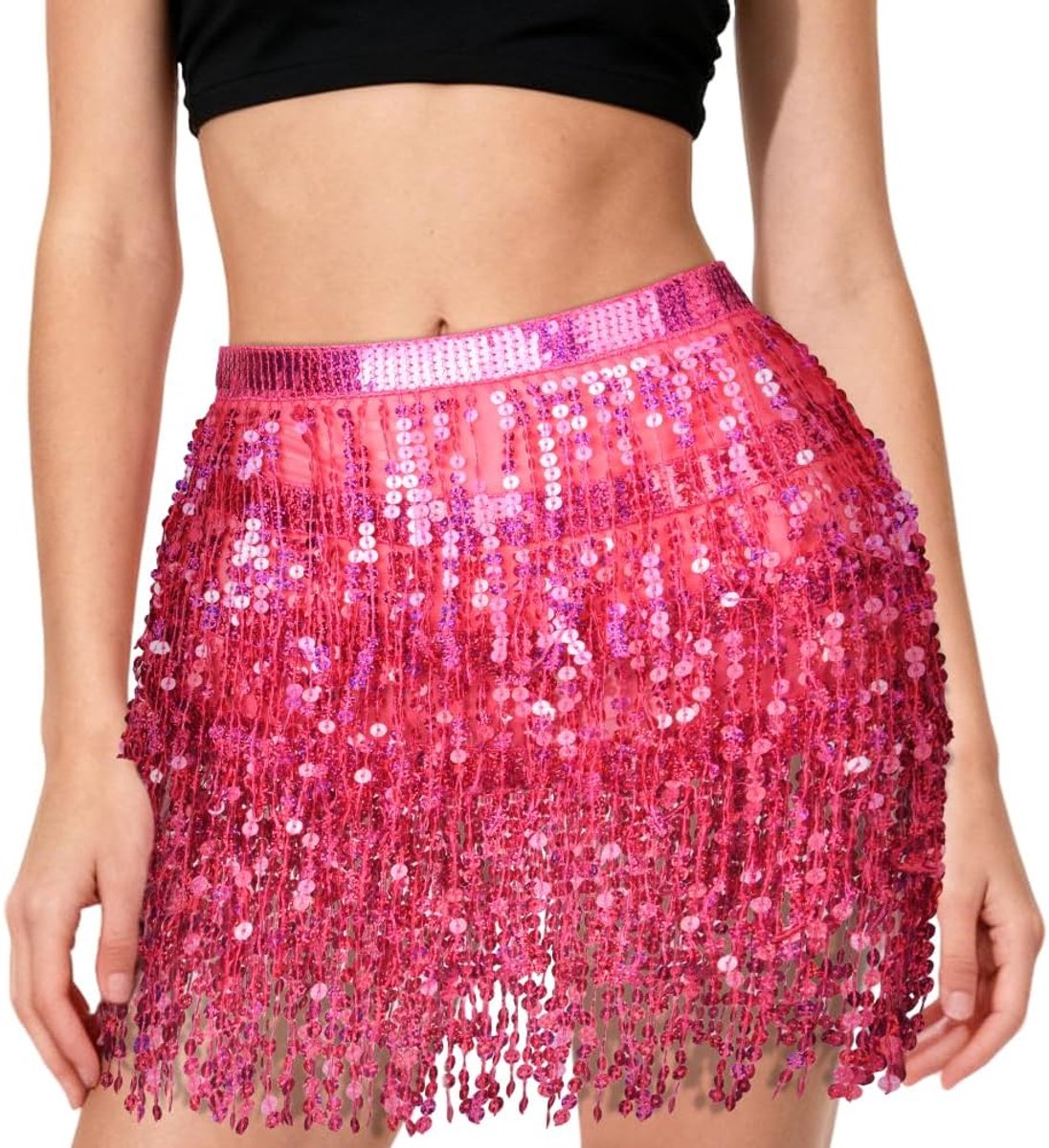 rok voor vrouwen, kwastjes buikdansen rok mini sprankelende glitter glanzende rokken voor performance & festival dans