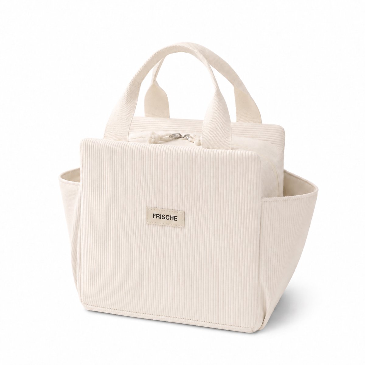Rainbecom – Koeltassen - Lunchtas Koeltas 12L - Geïsoleerde Lunchbag van Corduroy met 2 Zijvakken - Voor Werk, Picknick, Reizen en Dagelijks Gebruik - 26 x 18,5 x 25 cm - Effen Crème