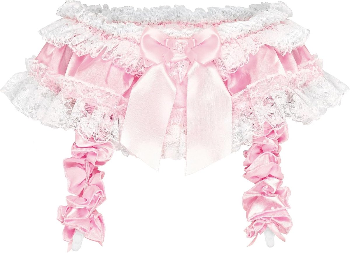 Sissy Satijnen Jarretelgordel Ruches Kant | Hoogglanzende Afwerking, Gelaagde Volants Met Strik, Stevige Kousenclips, Glamoureuze Flirtende Stijl