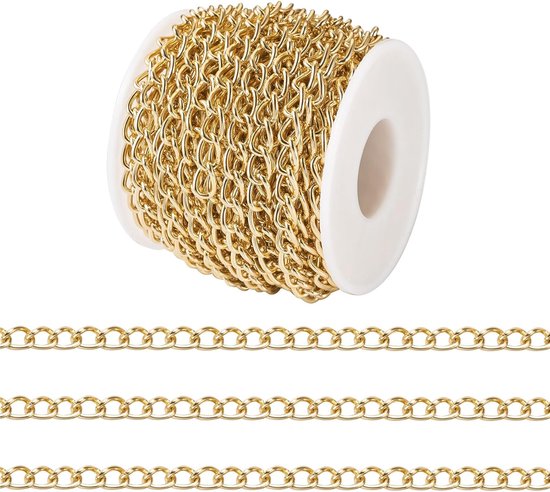 10 Meter Aluminium Curb Kettingen Gouden Twisted Extender Kettingen Ongelaste Extender Link Kettingen met Spoel voor DIY Ketting Sieraden Maken — afbeelding 4