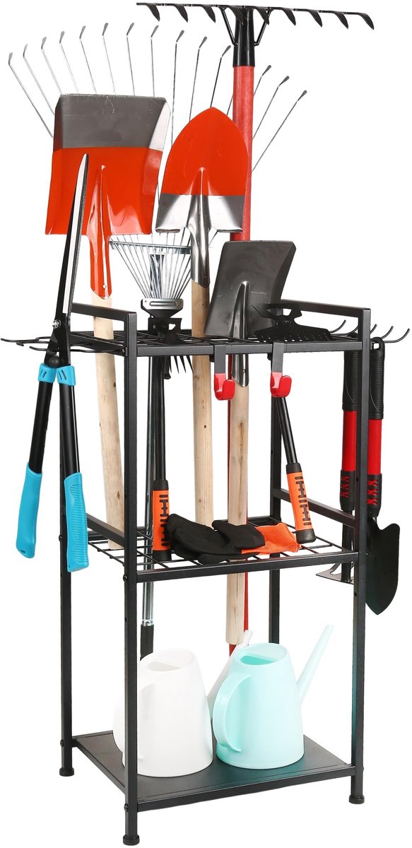 Omgoods - Opbergrek voor Tuingereedschap met 35 Slots & 11 Haken - Zwart
