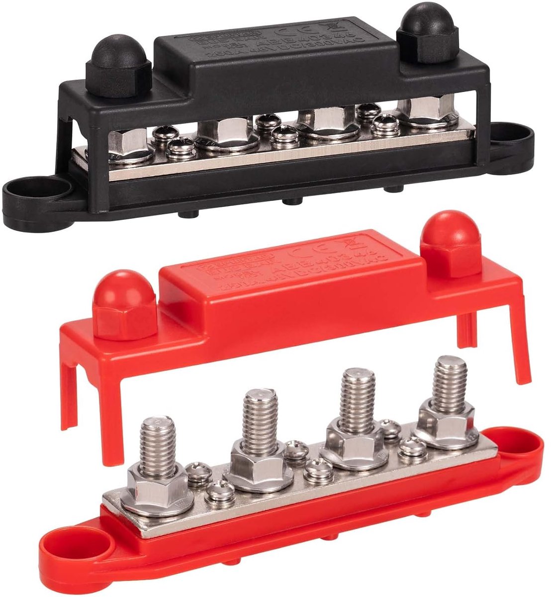 Stroomverdeler Busbar 12V-48V 250A met 4x M10 en 6x M4 Aansluiting | Schroeven Accubalk voor Auto Vrachtwagen Camper ATV Boot Aanhanger 16,5 × 3,4 × 4,8 cm – Niet geschikt voor krappe ruimtes