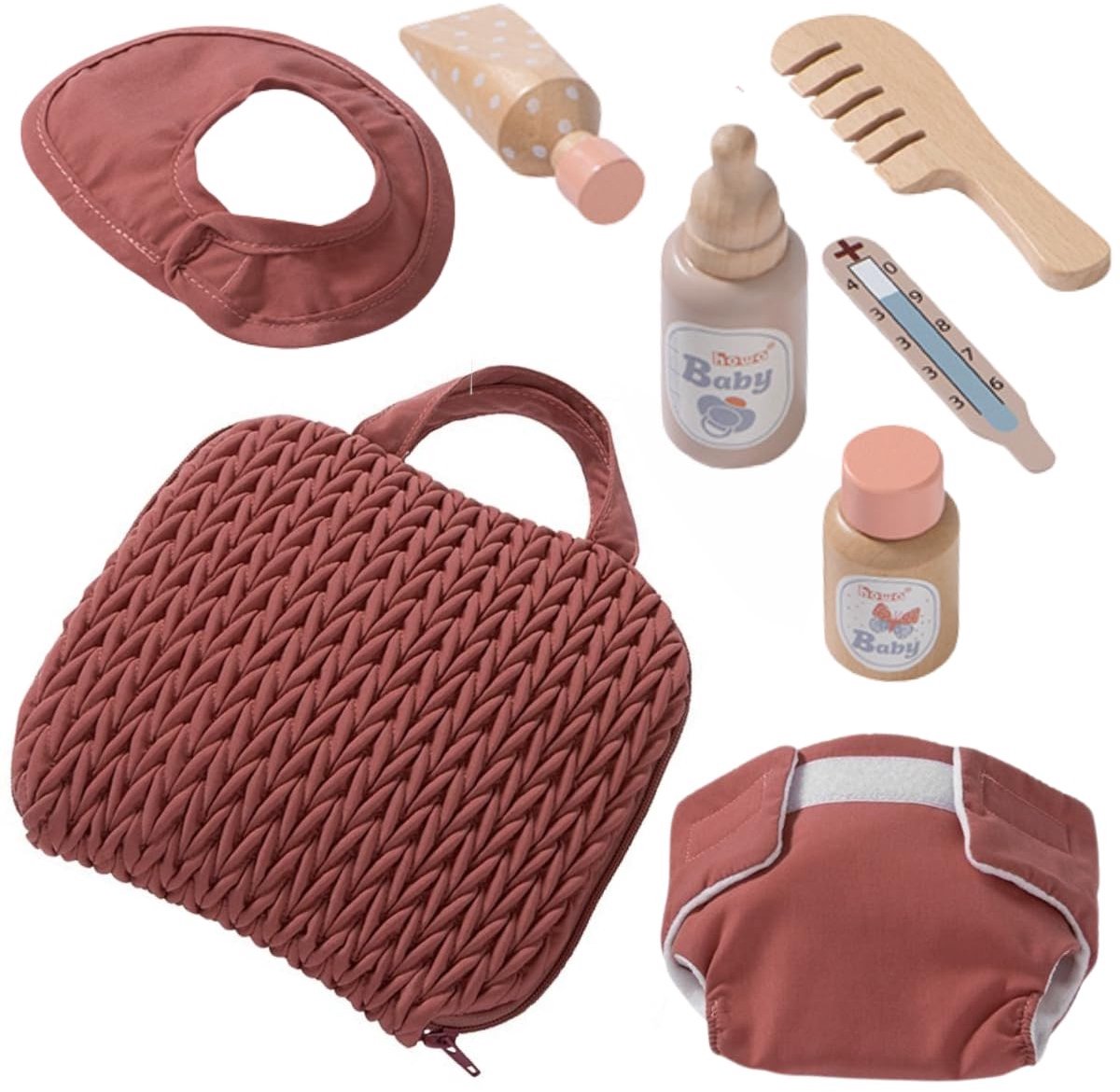 Omgoods - Poppen Luiertas Grace met Poppenaccessoires - Set met Fles, Luier, Slab, Kam & Verzorgingsaccessoires