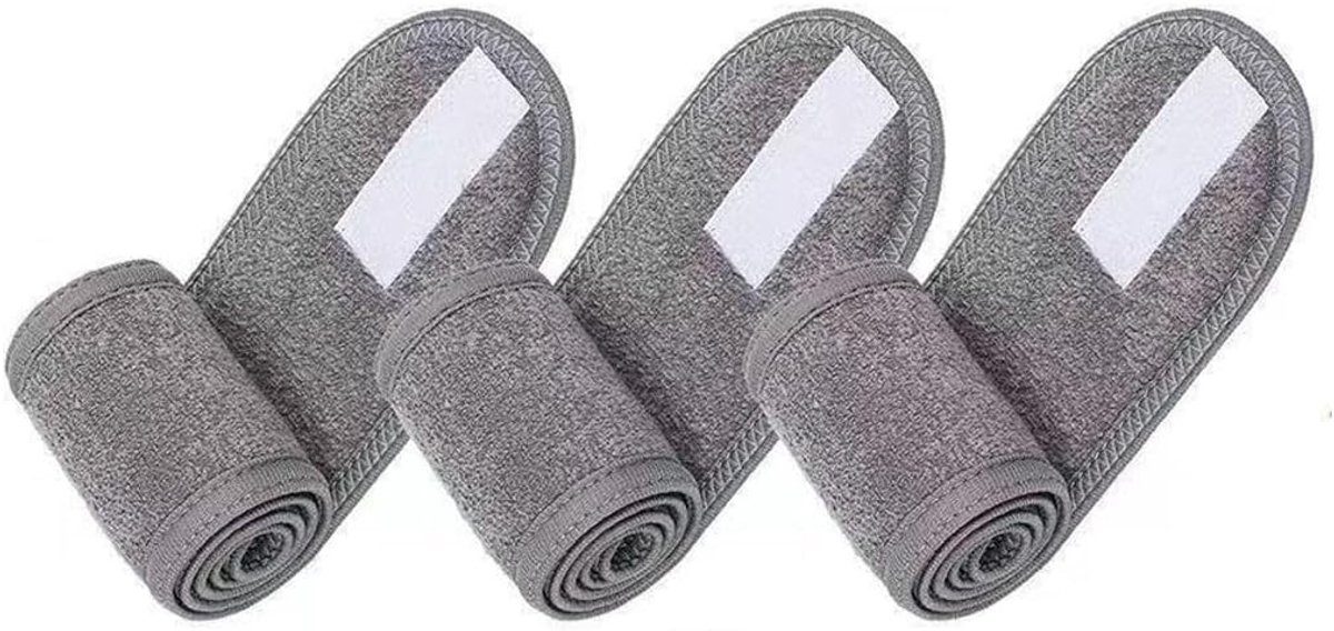 Set van 3 verstelbare haarbanden voor dames, zachte microvezel haarhanddoek voor make-up, gezichtsverzorging en sportactiviteiten, zwart en grijs