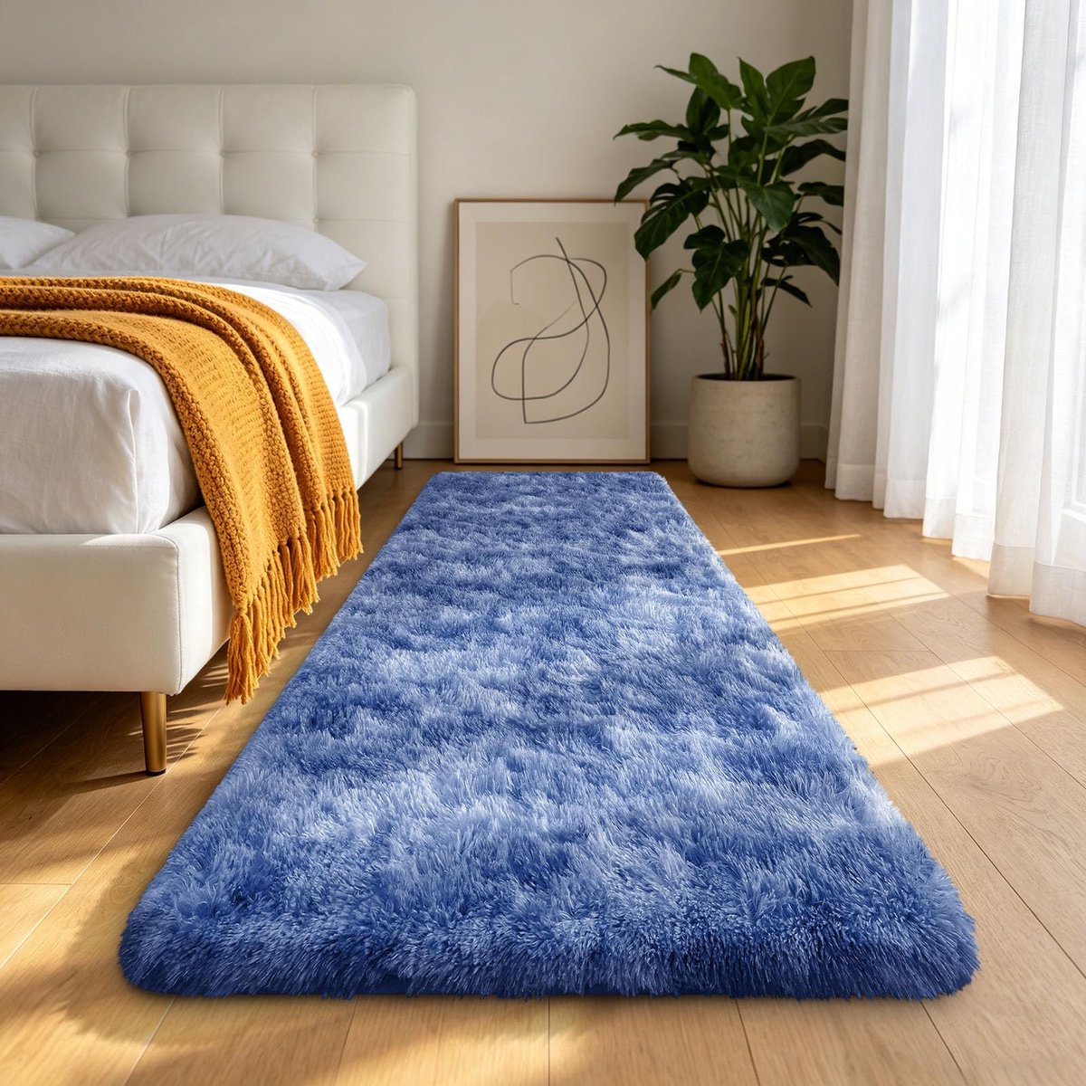 Omgoods - Hoge Pool Woonkamer Tapijt 60x100cm - Donkerblauw, Wasbaar en Antislip