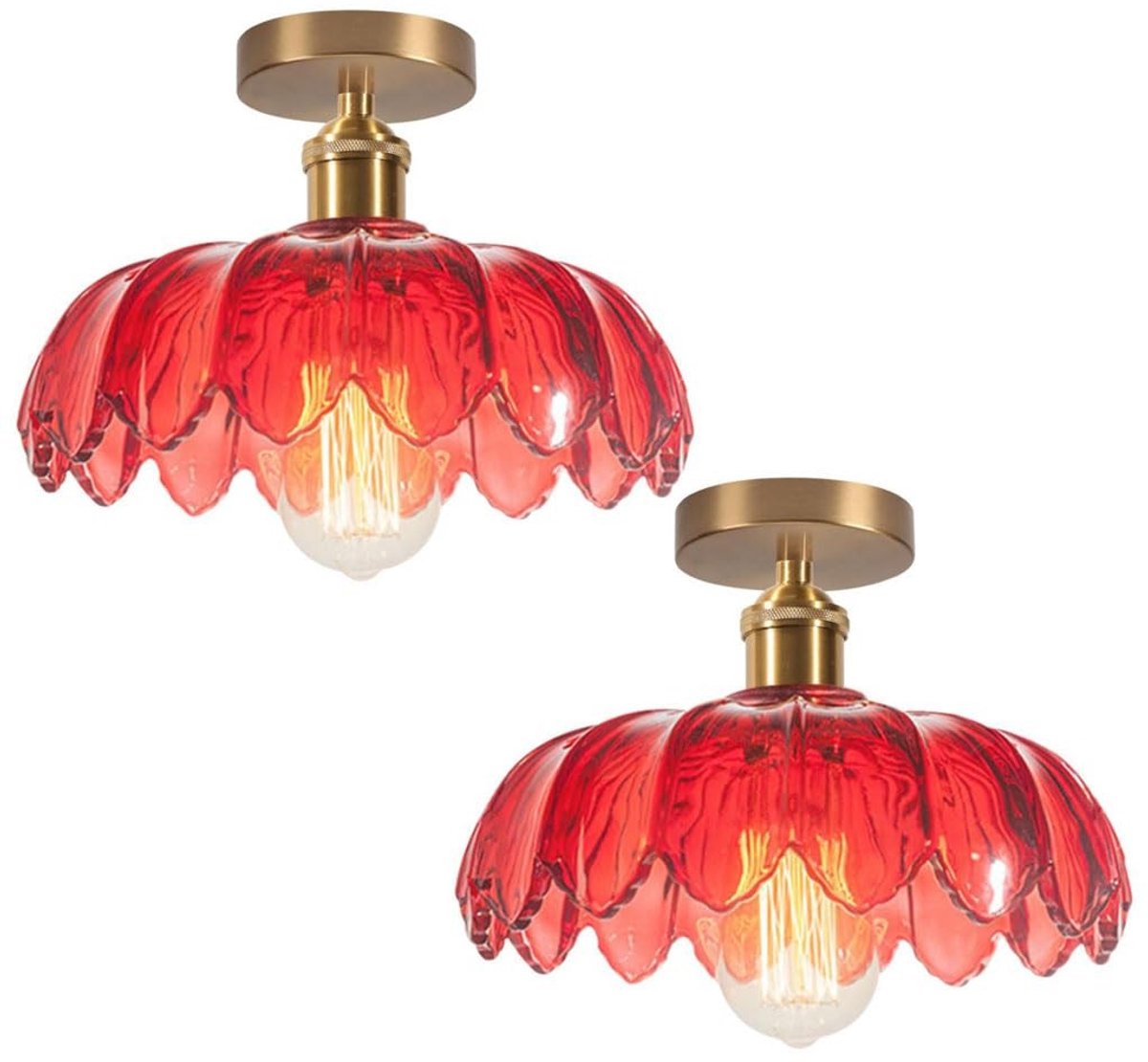 Omgoods - Set van 2 Rode Vintage Plafondlampen - Creatieve Glaslampen E27
