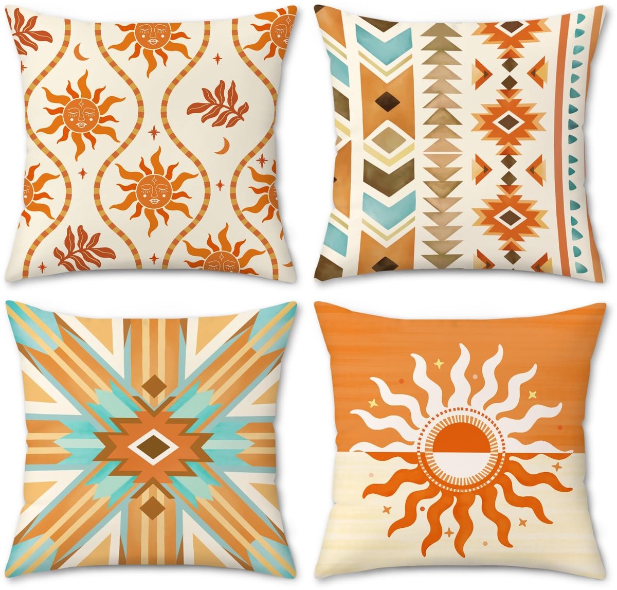 Omgoods - Set van 4 Boho Geometrische Kussenhoezen 45 x 45 cm