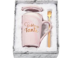 Mok met spreuk, favoriete stant, cadeau voor tante cadeau cadeau-idee voor beste tante voor verjaardag, Kerstmis, bedankje, 400 ml, roze