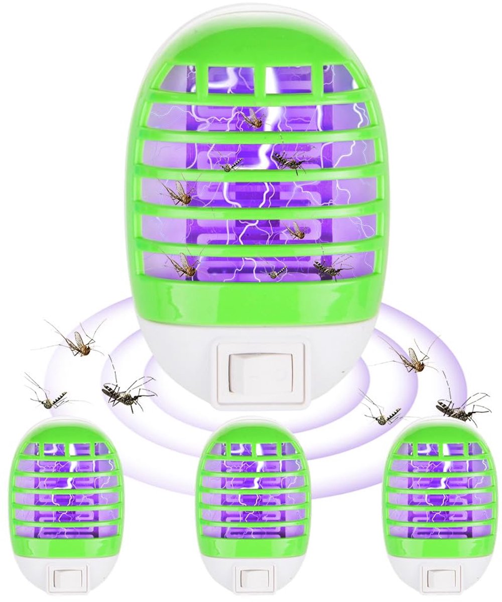 insectenverdelger, 4 stuks muggenstekker met uv-licht, muggenlamp, muggenbescherming, stopcontact, elektrische muggenval, anti-muggenstekker voor slaapkamer, woonkamer, kantoor
