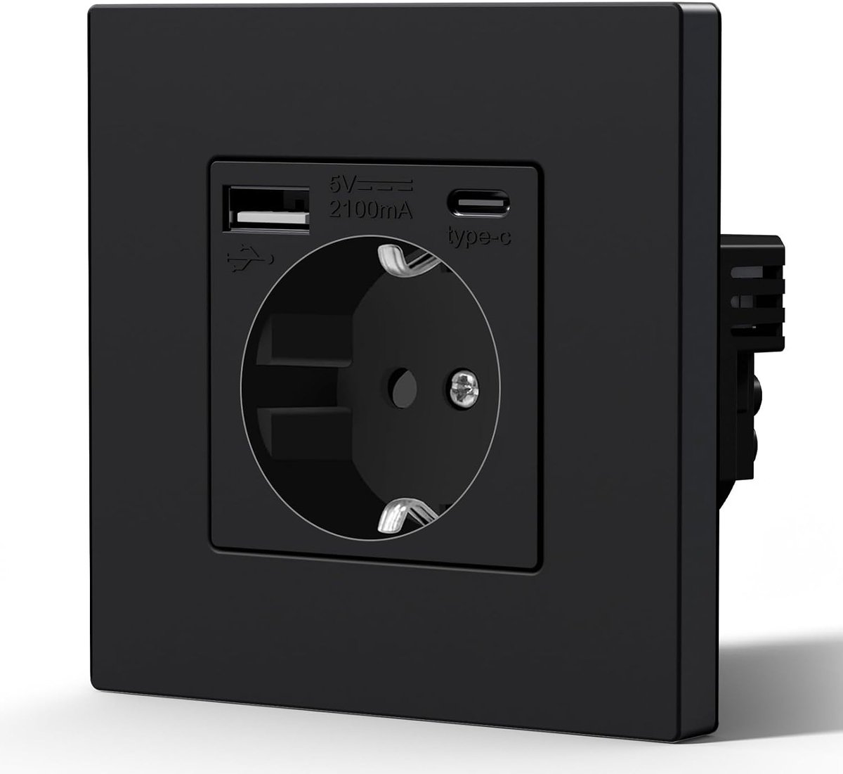 Stopcontacten - Prese da Incasso Standard, Presa di Corrente, Sicurezza per Bambini, Facile da Installare,1 Socket USB C-86mm,Zwart