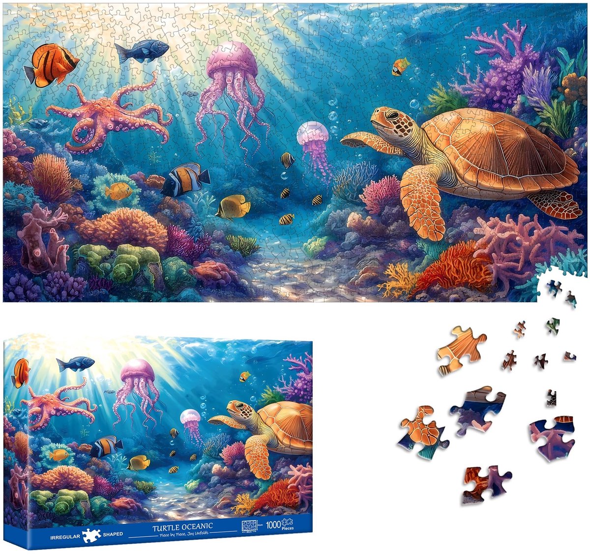 Omgoods - 1000 Stukken Puzzel - Ocean Schildpad, Speciale Vorm Uitdaging