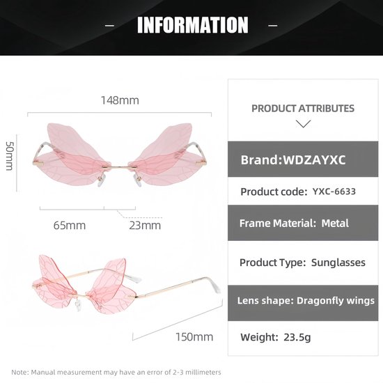 Zonnebril, vlinder-zonnebril, Dragonfly Wings zonnebril voor dames, kleurrijk, roze — afbeelding 2