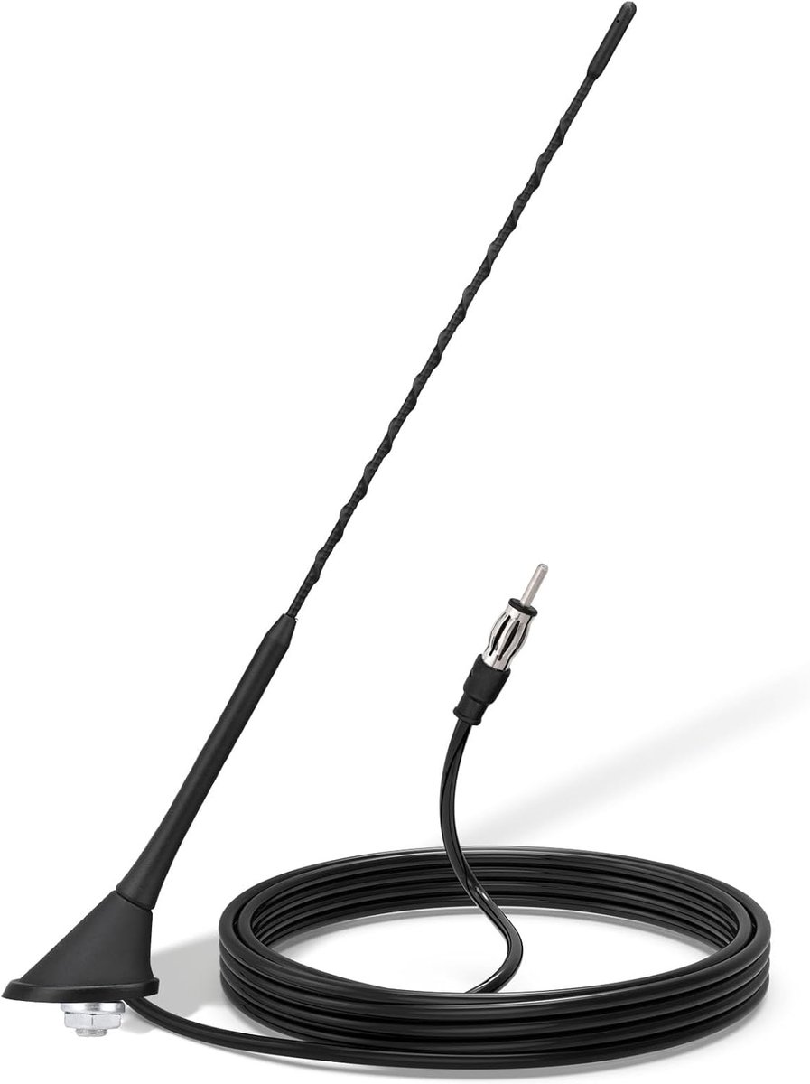 Autoradio-antenne FM AM 46,7 cm dakantenne DIN-stekker 5 m kabel | FM-autoantenne met montagebasis voor auto, vrachtwagen en SUV, geschikt voor stereo-head-unit en voertuigradio