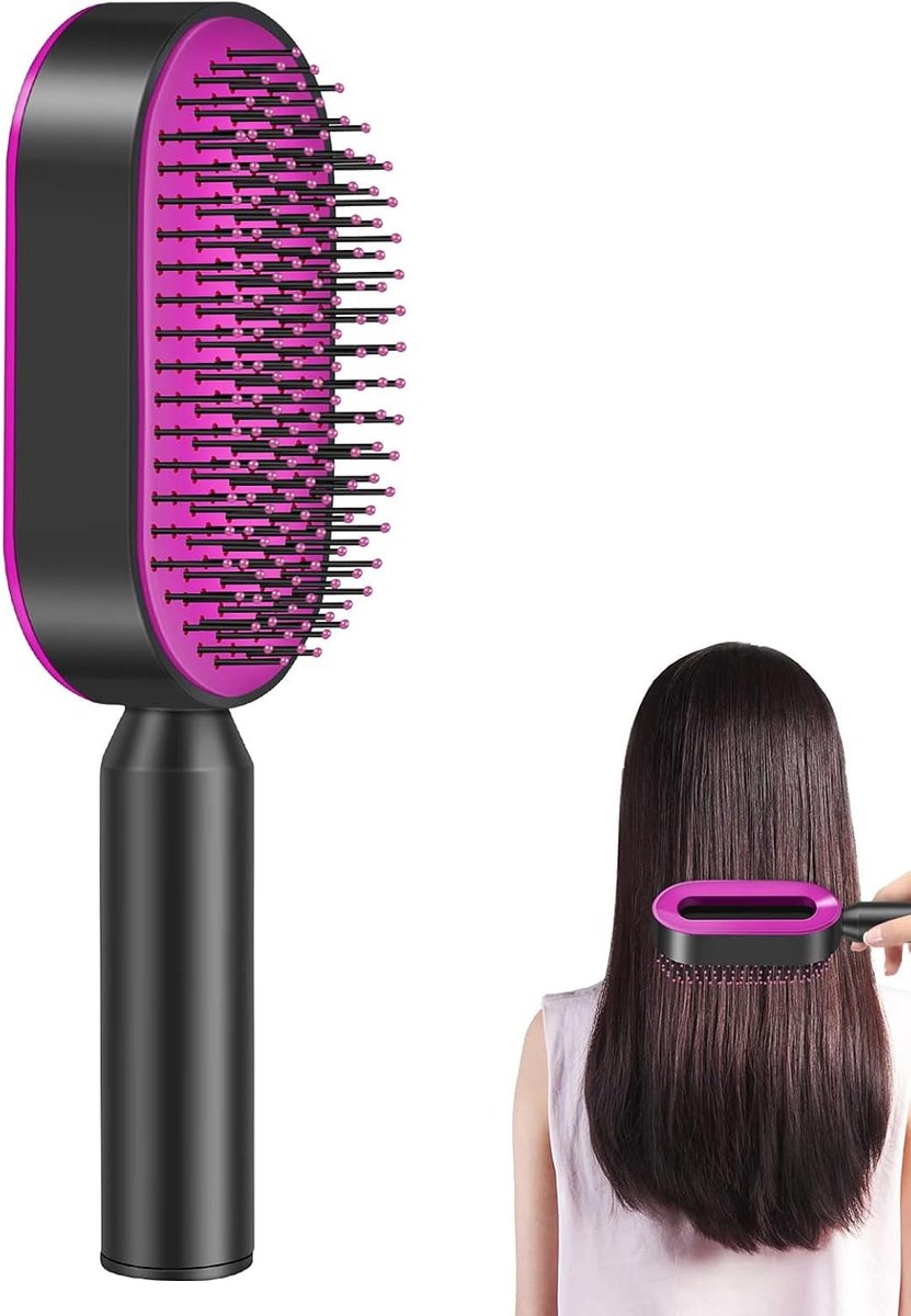Massageborstel met 3D-kussen, zelfreinigende haarborstel voor vrouwen, ontwarringsborstel voor de hoofdhuid, krullende haarborstel, voor het verwijderen van knopen en klitten