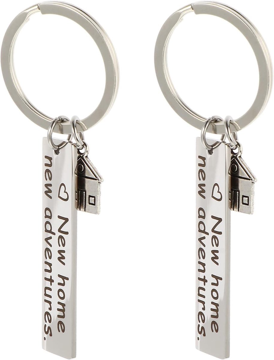 Sleutelhanger voor woning, nieuw, huis, sleutelhanger, roestvrij staal, 2 stuks, familiepaar, huiseigenaar, housewarmingparty, geschenk, housewarming cadeau voor housewarming