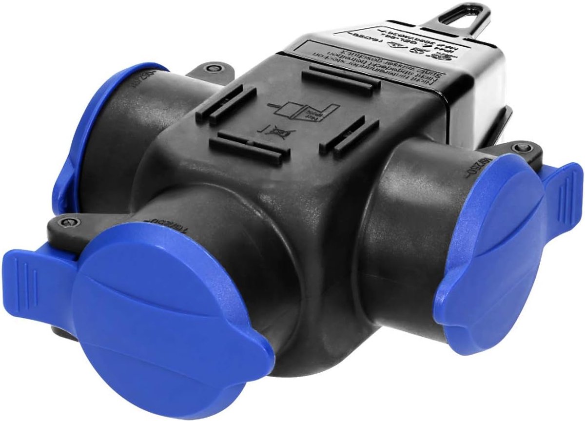 AE-1346(GS) Hermetische Verdeler met 3 Stopcontacten IP44 Stekker Schuko Uitvoering