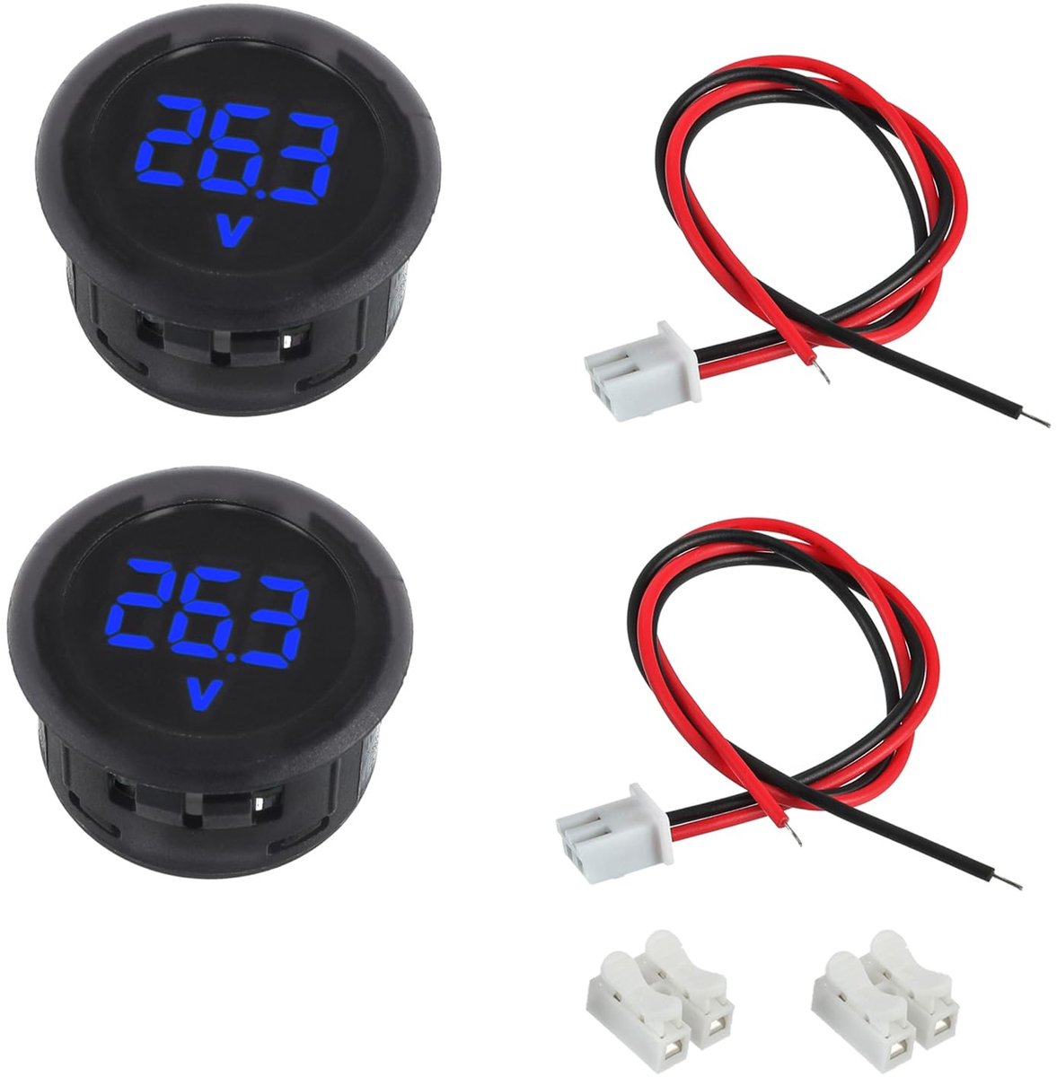 Voltmeter DC 4-100 V, 2 draden 3 cijferige voltmeter detector LED-display voor auto/motor/vrachtwagen/SUV/ATV/scheepvaart (blauw)