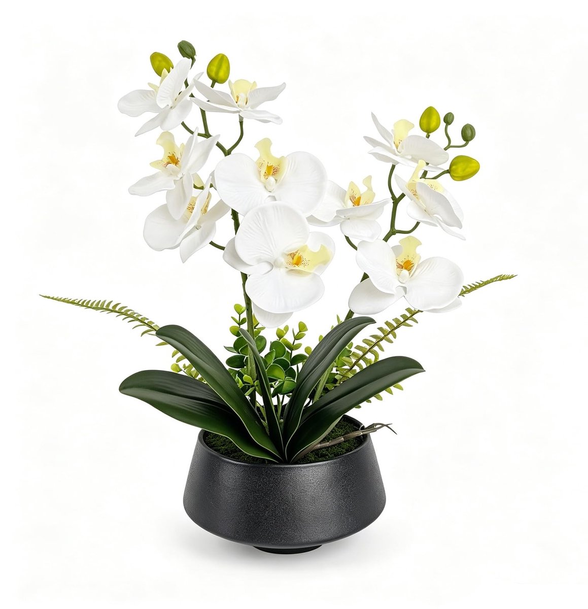 Omgoods - Witte Kunstorchideeën in Pot - 37 cm, Perfect voor Interieurdecoratie en Tafeldecoratie