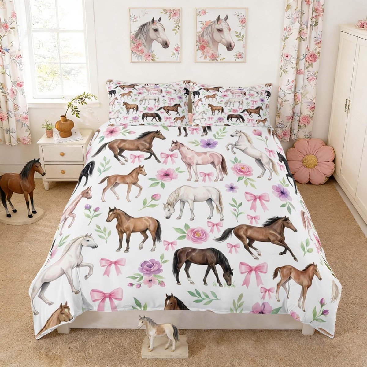 Omgoods - Dekbedovertrek met Roze Strik en Paard, Kingsize voor Kinderen