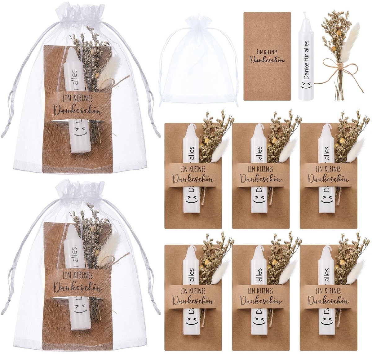 Omgoods - 6 Sets Bedank Kaarsen met Gedroogde Bloemen - Perfecte Cadeaus voor Collega's en Vrienden
