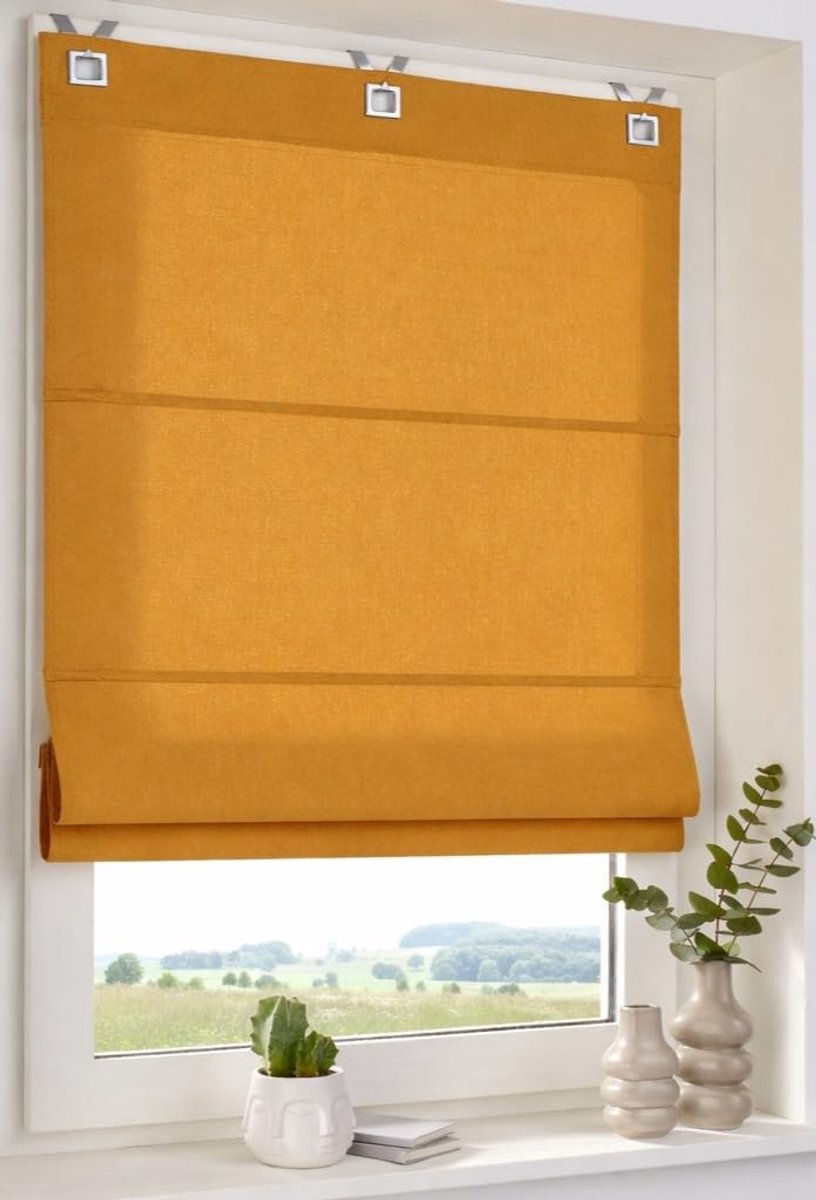 Omgoods - Ösenrollo Duck Okergeel - Vouwgordijn van 100% Katoen - 80 x 140 cm