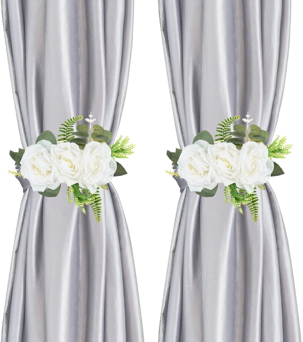 Omgoods - Magnetische Gordijnbinders met Bloemen - Set van 2, Wit