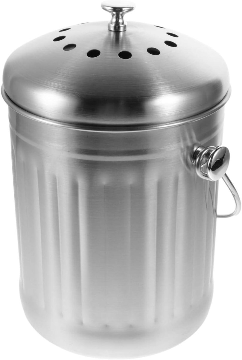 Keuken Compostbak - Compostemmer Aanrecht - Voedselafval Verwerken - Geurloos Koolstoffilter - 30 cm - Zilver