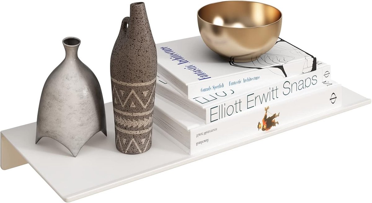 Kleine Zwarte Muurplank van Metaal - Zwevende Plank voor Badkamer, Wandopslag en Decoratie (Wit, 30.5cm)