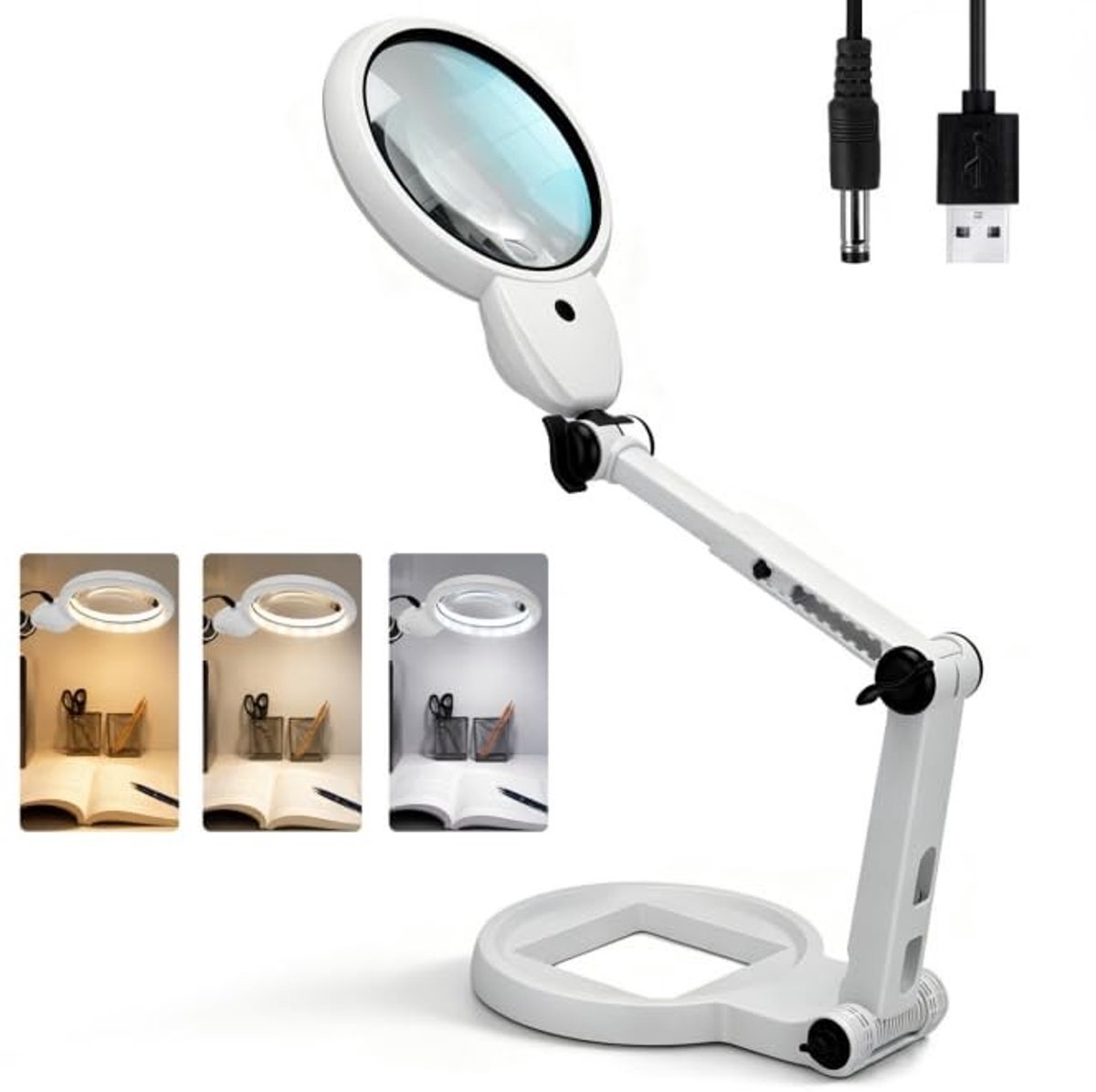 Omgoods - 4X/1.7X Vergrootglas met Licht en Stand - Ideaal voor Lezen en Ambachten
