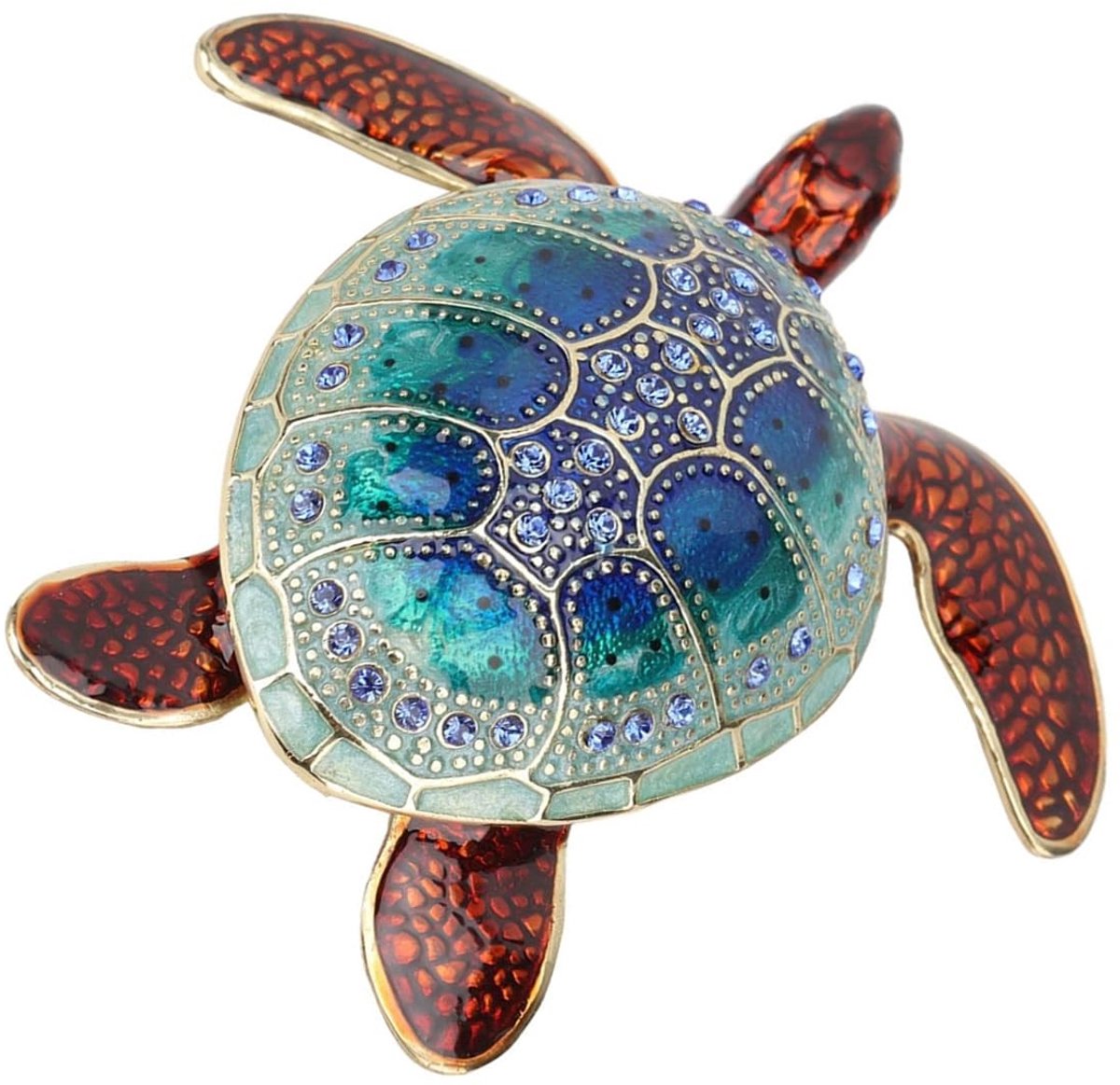 Omgoods - Handgemaakte Emaille Schildpad Sieradendoos - Houten Opbergdoos