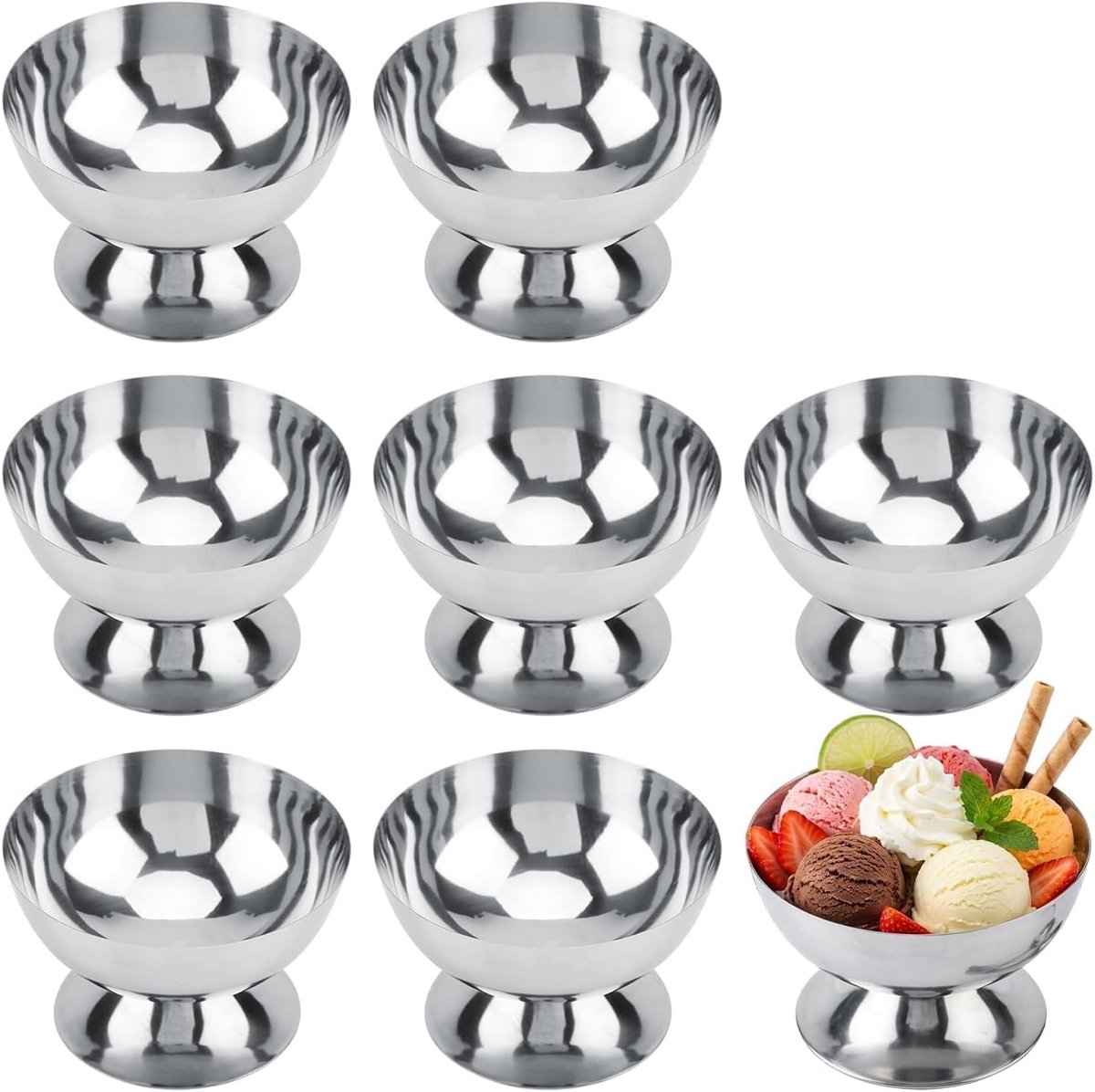IJskopje, roestvrijstalen serveerschaaltjes Bekers Sauskommen Mini Yoghurtsnack met ronde voet Snoepbekers voor salade Fruitpudding (Short-8Pcs)