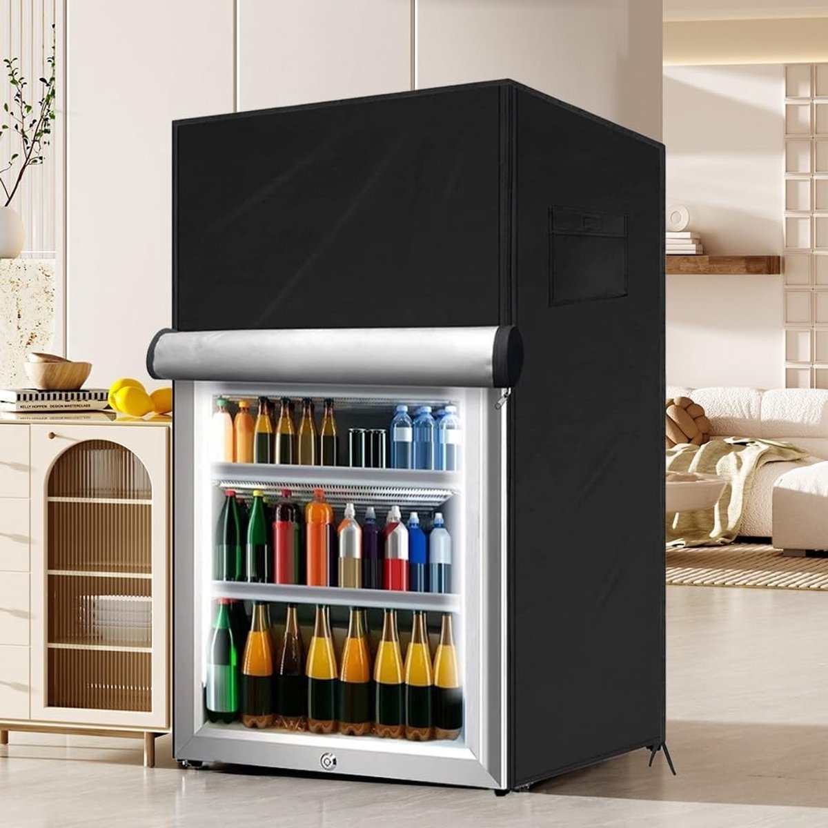 Koelkasthoes voor buiten, 210D Heavy Duty Waterdichte Rechtopstaande Koelkasthoes, voor het beschermen van staande vriezers/drankkoelkast (zwart 56 x 58 x 86 cm)