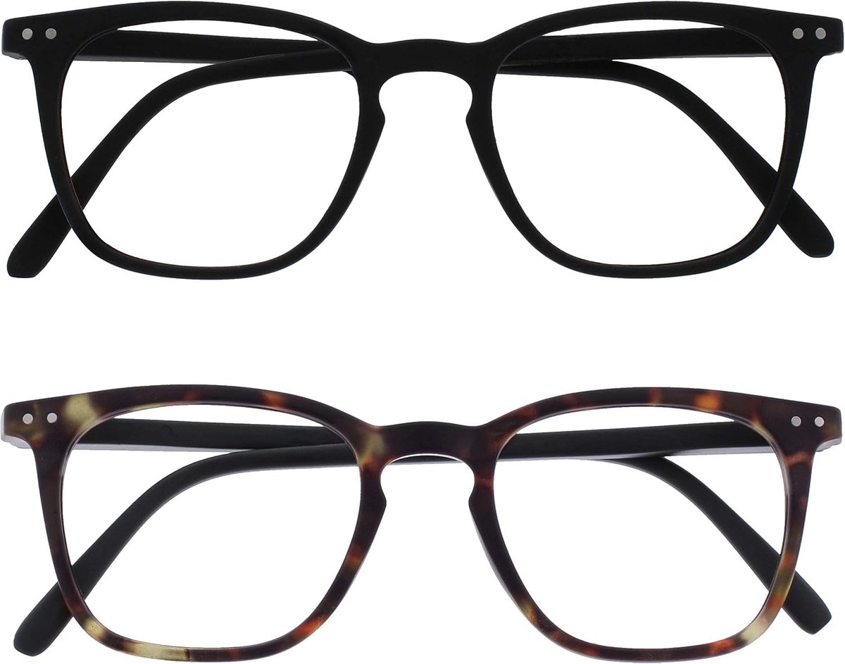 Bex 2 Stuks Mannen Leesbril Groot Mat Zwart Bruine Schildpad RR64-12 +2,50