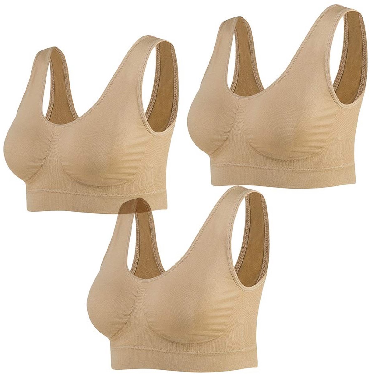 Omgoods - Set van 3 Naadloze Sportbeha's voor Vrouwen, Draadloos en Ademend