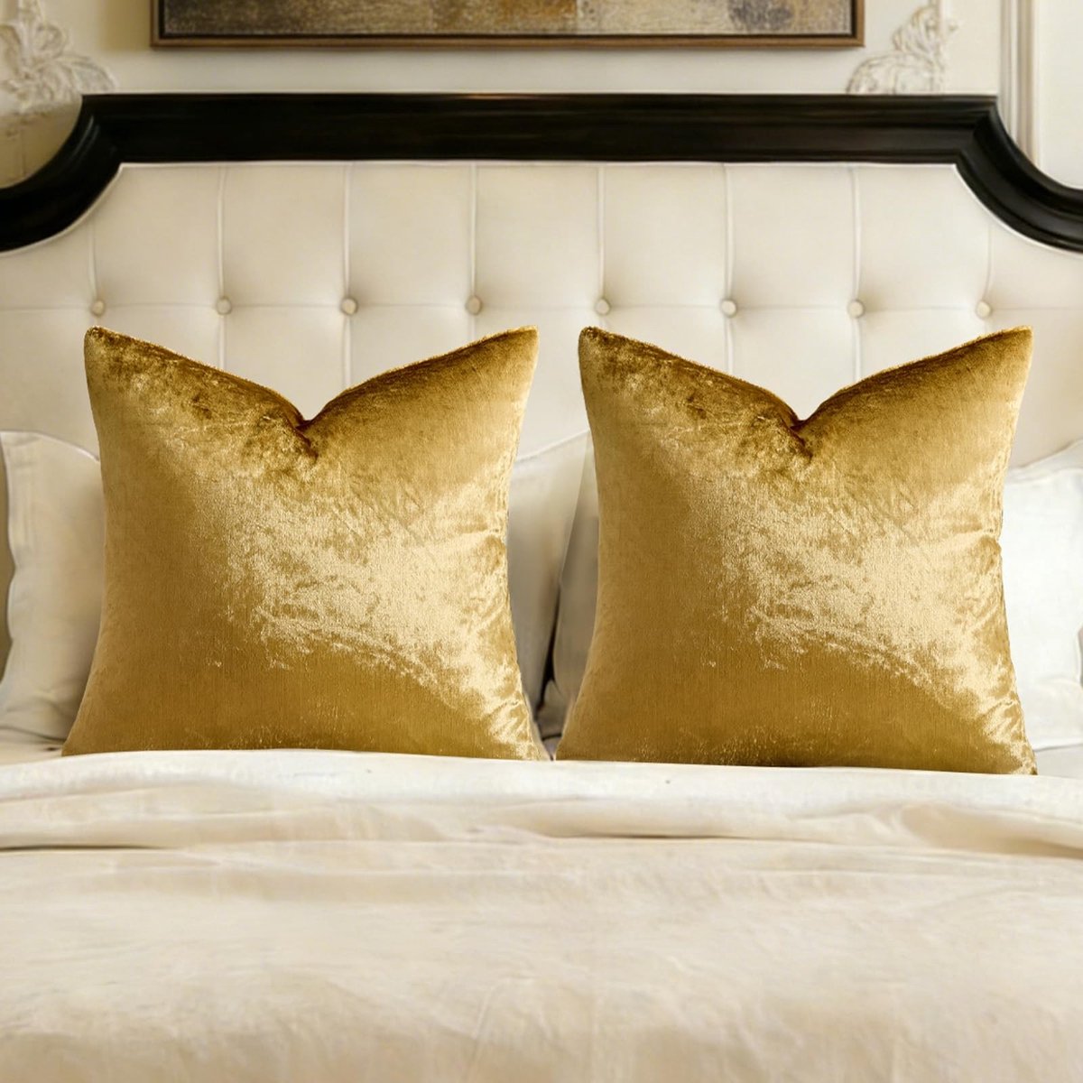 Omgoods - Set van 2 Gouden Velvet Kussenslopen 66x66 cm