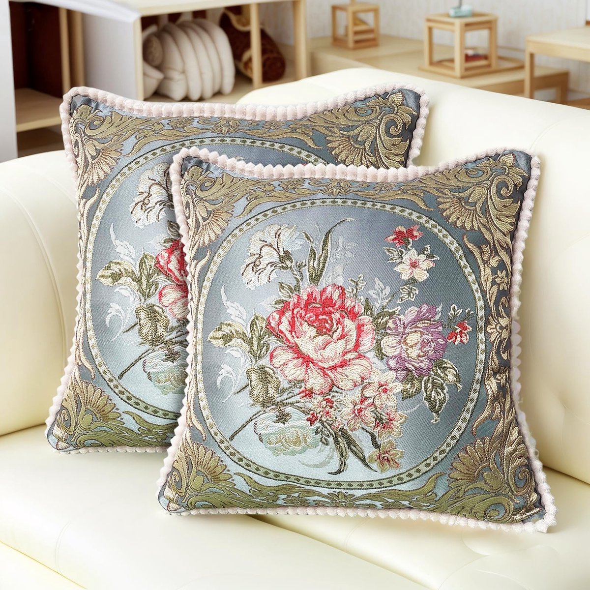 Omgoods - Set van 2 Jacquard Sofa Kussenhoezen 50x50cm - Luxe Decoratieve Kussens voor Bank en Bed