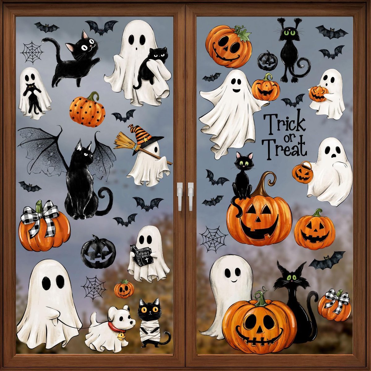 Halloween raamstickers - Raamdecoratie van glas - Spoken pompoenen vleermuizen zwarte katten raamsticker - Raamstickers in vintagestijl - Voor Halloween feesten en ramen in huis