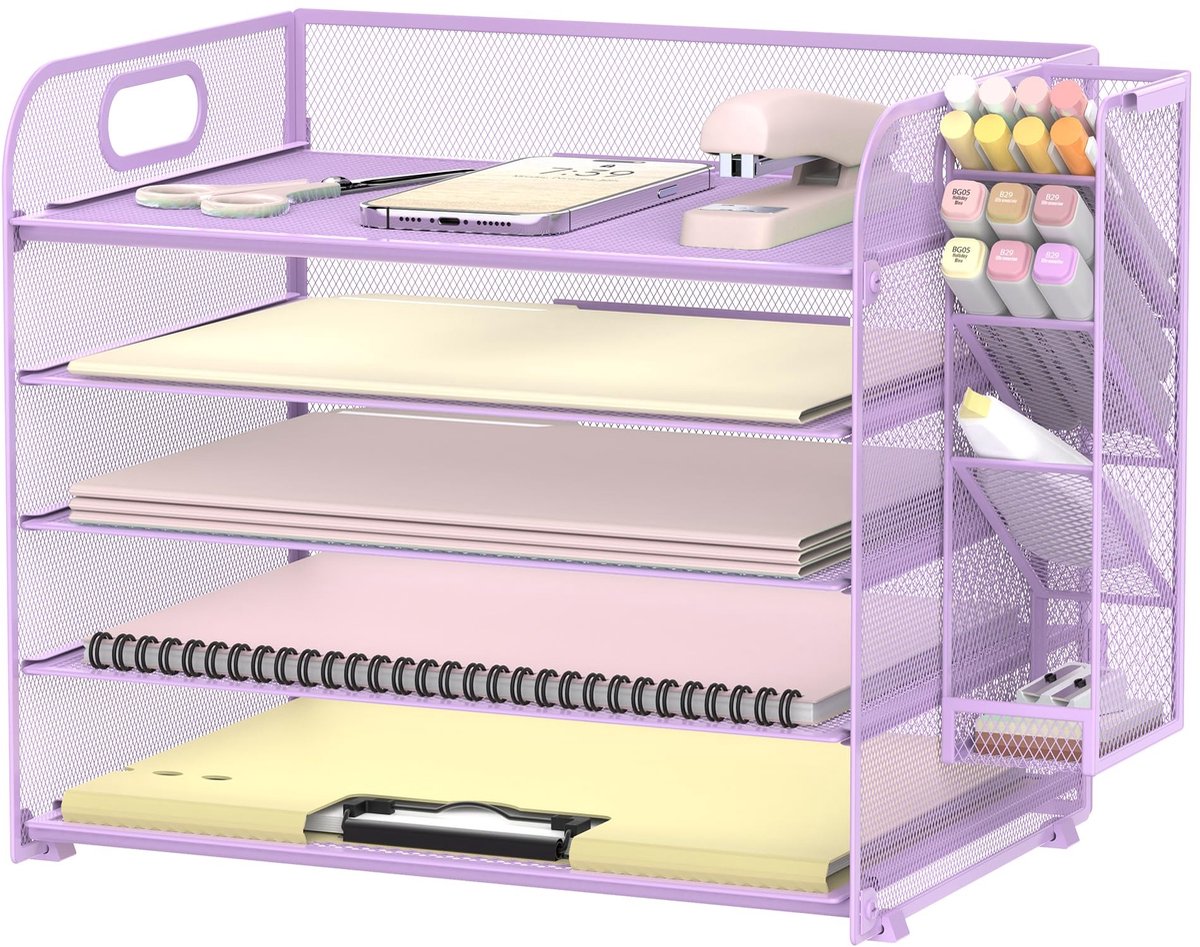Omgoods - 5-Lagen Bureau Organizer met Handgreep en Afneembare Pennenhouder - Paars