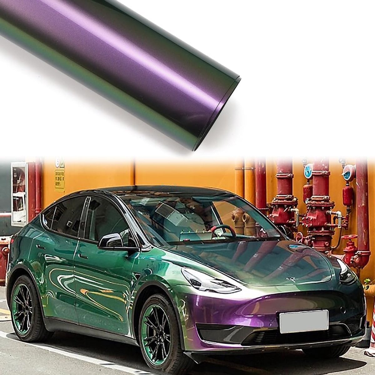 autofolie Lila Groen Glanz Metallic, auto-wikkelfolie met kameleon effect, verloop tuningfolie binnen buiten zelfklevend waterdicht krasbestendig met luchtkanalen (30 x 152 cm)