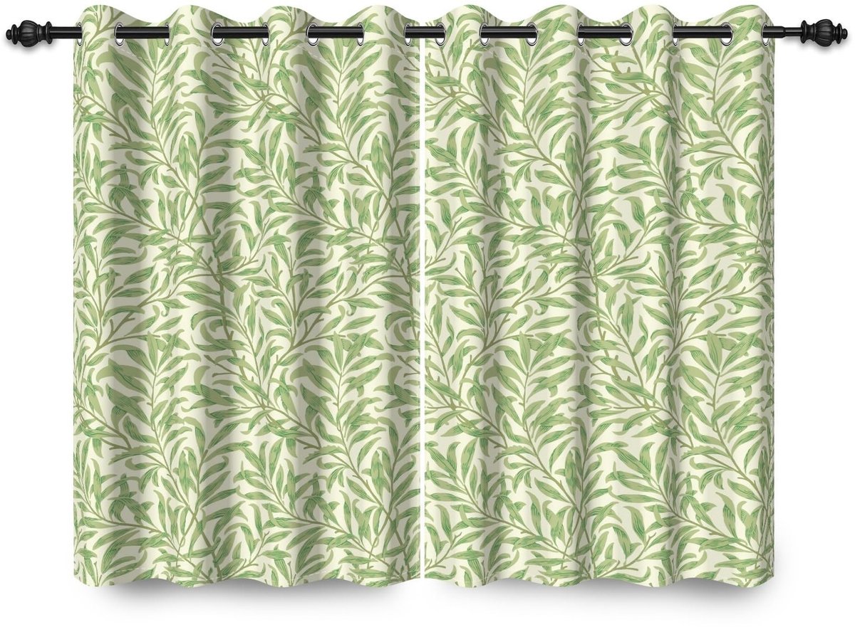 Omgoods - Groene Takken Zwarteout Gordijnen - Seamless met Oogjes, Set van 2, 135 x 229 cm voor Woonkamer en Slaapkamer