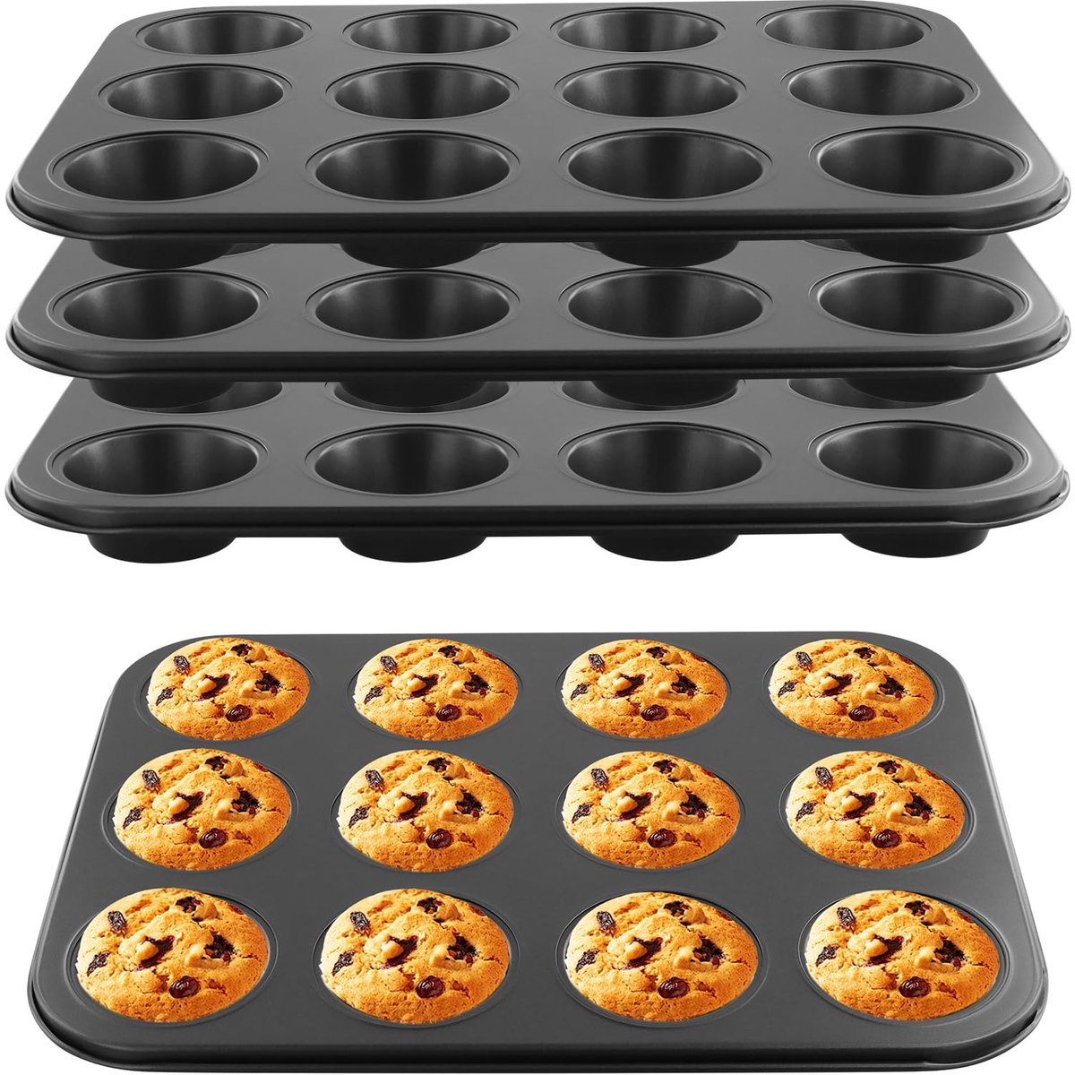 Omgoods - Muffin Bakvorm Set van 4 - 12 Cups Non-Stick Carbon Staal