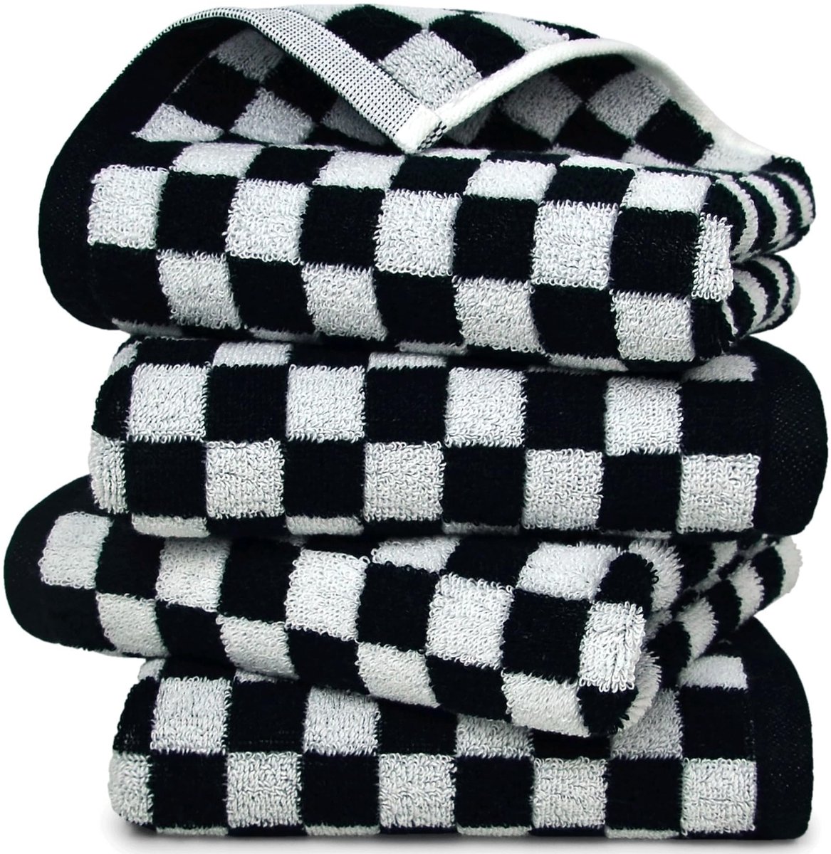 Omgoods - Set van 4 Checkered Keukenhanddoeken in Zwart en Wit